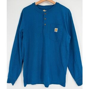 Carhartt Men's Blue Original Fit Pocket Henley‎ Long Sleeve Shirt Sz M
